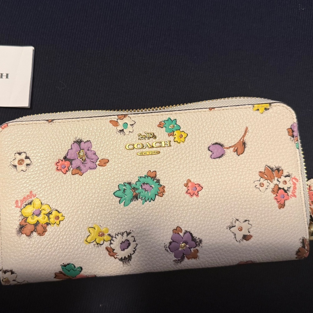 Coach accordion zip wallet with floral print